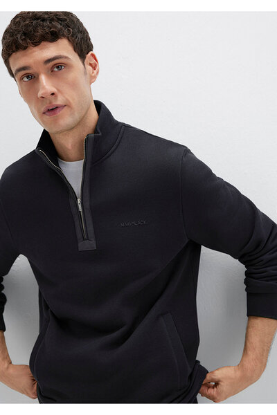 Mavi Swea negru cu fermoar semi-fermoar tricou 0S10477-900