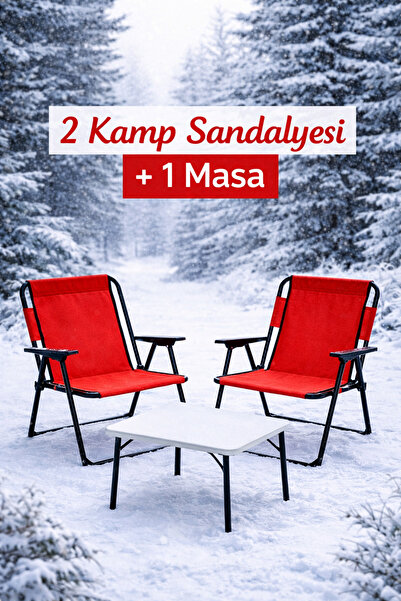 kolayav.com avın en kolay yolu 2 Adet Katlanır Kamp Sandalye ve Masa Seti Kır...