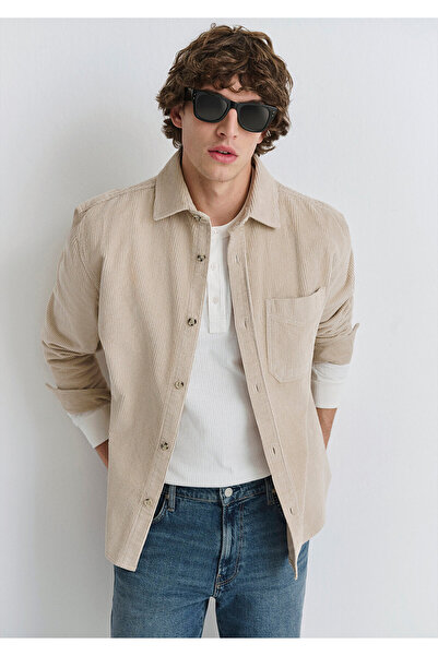 Mavi Bej Kadife Gömlek Loose Fit / Bol Rahat Kesim 0211749-70039