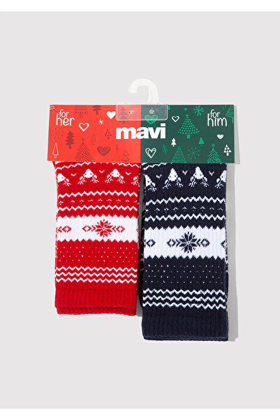 Mavi Yılbaşı Temalı 2li Soket Çorap 0912128-84057