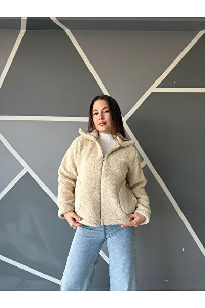 A.T. KIDS-WOMAN Kadın Teddy Peluş Fermuarlı Kısa Ceket