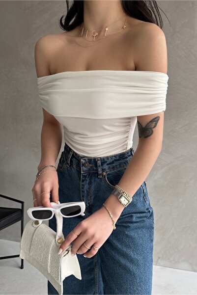 Fav Style White Madonna Collar Drawstring Women's Blouse