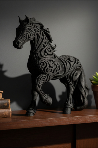 datpy Siyah Dekoratif At Heykeli - Modern Tasarım, Zarif Ev Ofis Aksesuarı, H...