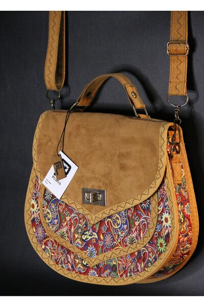 PUJİVA Büyük Boy Etnik Tarz Desenli Fermuarlı Bel Omuz Askılı Çanta