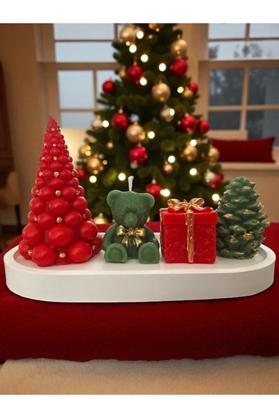 magnocandles Yılbaşı Chrismas Noel Dekoratif Mum seti 5’li Çam ağacı, Ayıcık,...