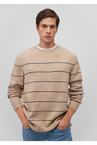 Mavi Çizgili Bej Kazak Loose Fit / Bol Rahat Kesim 0710204-80084