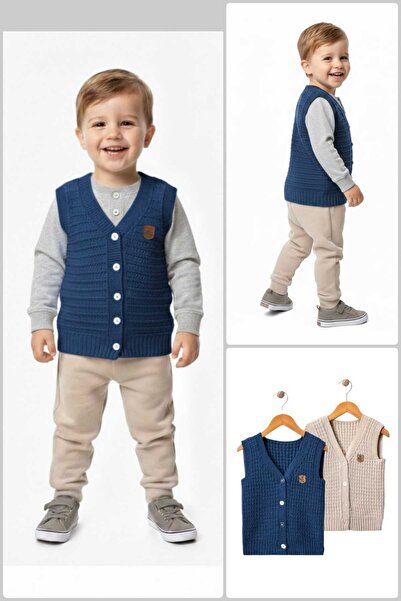 Mamman's 2-Piece Knitted Sweater Vest, Buttoned Baby Boy-Winter Vest Set