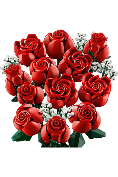 Choice باقة من الورود الوردية الحمراء، متوافقة مع 10374 من مكعبات بناء ديكور ...