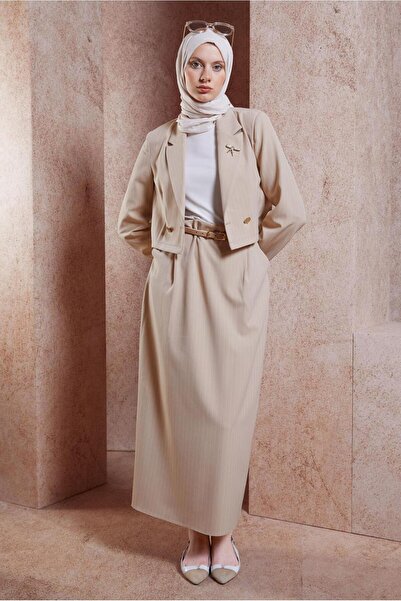 Alvina 44719 Model Brooched Striped Skirt Set