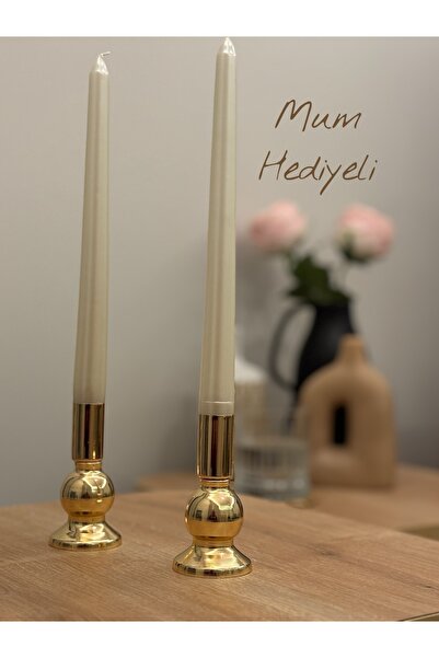 LUXAY HOME GOLD RENGİ 2'Lİ FANCY ŞAMDAN & MUMLUK SETİ | MUM HEDİYELİ