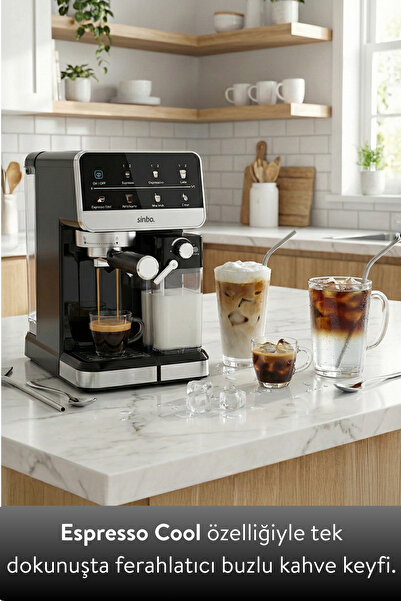 Sinbo Cappuccino Latte Espresso 20 Bar 1.5L Profesyonel Otomatik Espresso Makinesi SCM-2996Pro