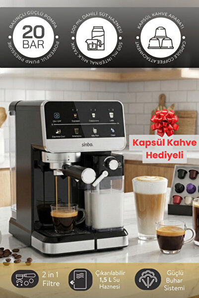 Sinbo ماكينة إسبريسو أوتوماتيكية احترافية سعة 1.5 لتر بضغط 20 بار لتحضير الكابتشينو واللاتيه والإسبريسو طراز SCM-2996Pro