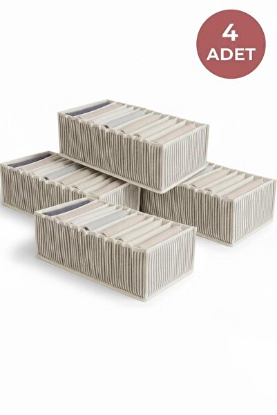 KRAFTELLA 4’lü Akordiyon Çekmece Düzenleyici M| Gri Beyaz Çizgili Organizer S...