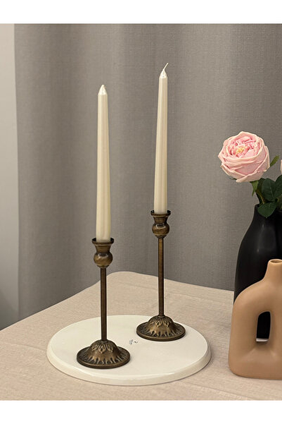 LUXAY HOME RUSTİK MODEL ESKİTME GOLD 2'Lİ ŞAMDAN & MUMLUK SETİ