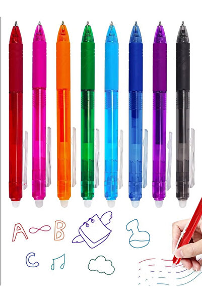 Generic أقلام جل قابلة للسحب والمسح، رأس رفيع 0.5 مم، ألوان متنوعة، عبوة من 8...