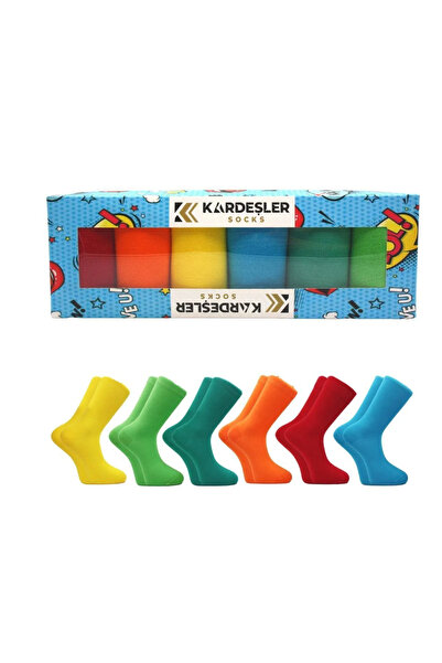 KARDEŞLER ÇORAP Kadın Çok Renkli Soket Uzun Düz Çorap Dikişsiz 6'lı Özel Kutu Paket