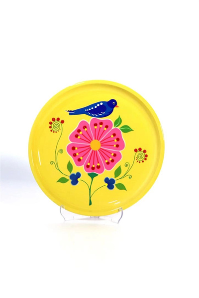 DEDEMİN EMAYELERİ El Boyama Tepsi 26 cm Sarı Kuş