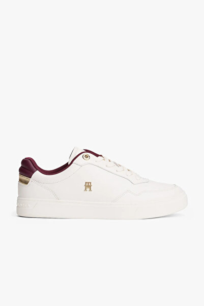 Tommy Hilfiger Kadın TH Monogram Plaque Court Sneakers - Beyaz/Bordo
