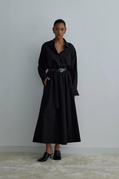 Suud Collection Black Day Poplin Flared Skirt