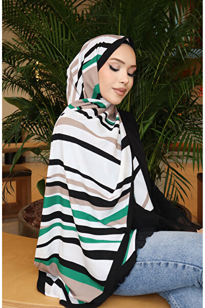 sefamerve Eșarfă Capri cu model 70339-08 Negru Verde