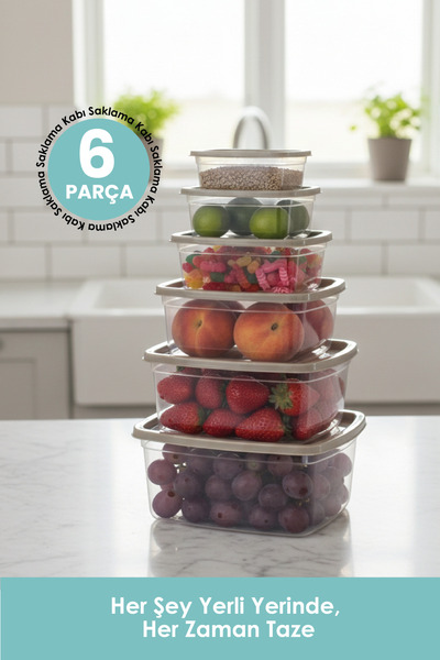 DUO LİNE HAUSEHOLD UTENSİLS 6 قطع من حاويات التخزين المستطيلة متعددة الأغراض