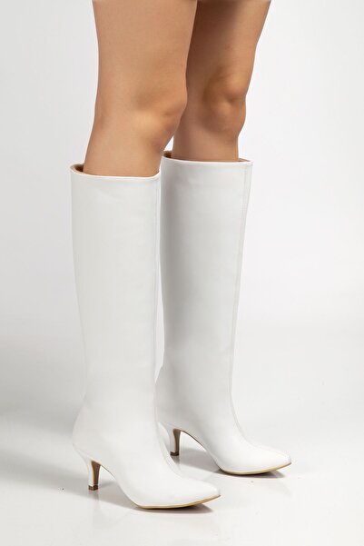 İnfon Ayakkabı Marketi Çizmesyt-2025 White Leather Casual Women's Boots