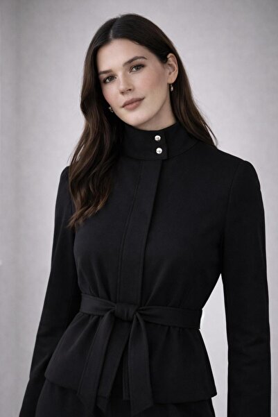 Elbikom İnce dokulu mevsimlik yüksek yaka ceket premium kumaş