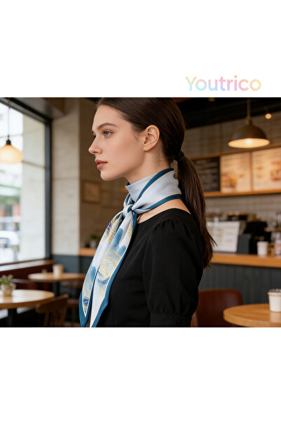 Youtrico وشاح منقوش، مزدوج الجوانب، حبر أزرق، متناسق بشكل أنيق