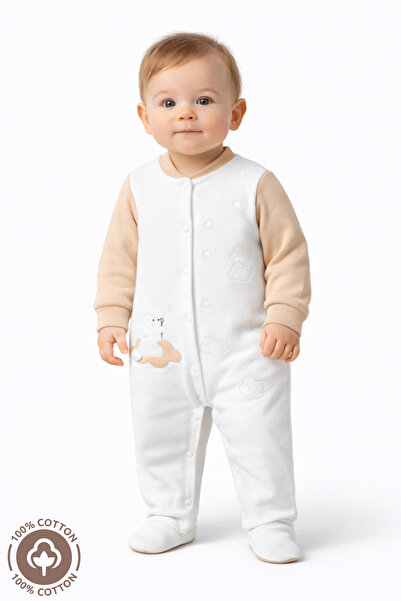 Miniel Unisex Bebek Bulutlu Tavşan Nakışlı 3-6-9 Ay Penye Organik Pamuklu Pat...