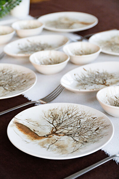 Heda Porselen Geyik 16 Parça 6 Kişilik Porselen Kahvaltı Takımı