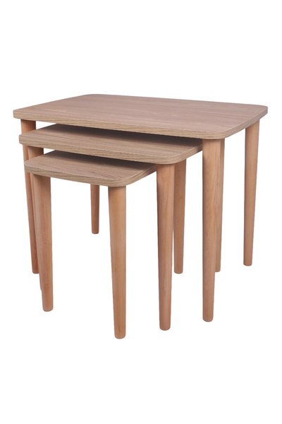 Rahat Mobilya 3'lü Yuvarlatılmış Kenarlı Zigon Sehpa, Meşe