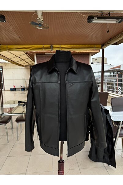 Şahan Deri Denizli 226 Erkek Siyah Hakiki Kuzu Derisi Mont