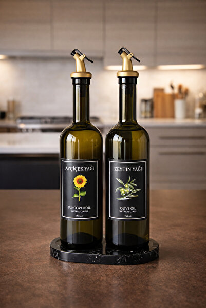 Denizcan Home Marble Patterned Acrylic Stand 2-Piece Oil Bottle 750 ml Olive ...