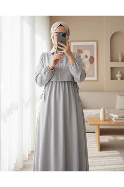 Modamorfo Top Shirt Detailed Dress Set -Gray