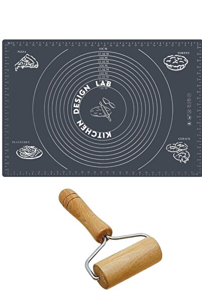 Kitchen Design Lab 2'li Set Gri 45x65 Cm Silikon Hamur Açma Matı Ve Pratik Ah...