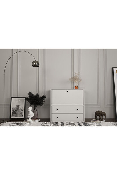 Nettrends Düşer Kapaklı Çekmeceli Çok Amaçlı Dolap Beyaz 65 cm Ça-d-1048-ç