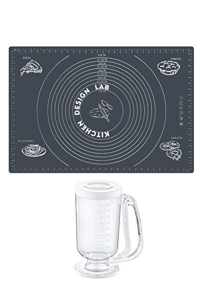 Kitchen Design Lab 2'li Set Gri 45x65 Cm Silikon Hamur Açma Matı Ve Hamur Por...