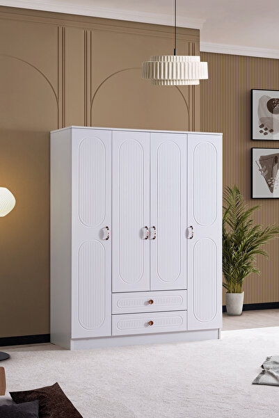 Setay Gardırop, Gloria Mdf Ön Yüzeyli 4 Kapaklı Dolap - Beyaz