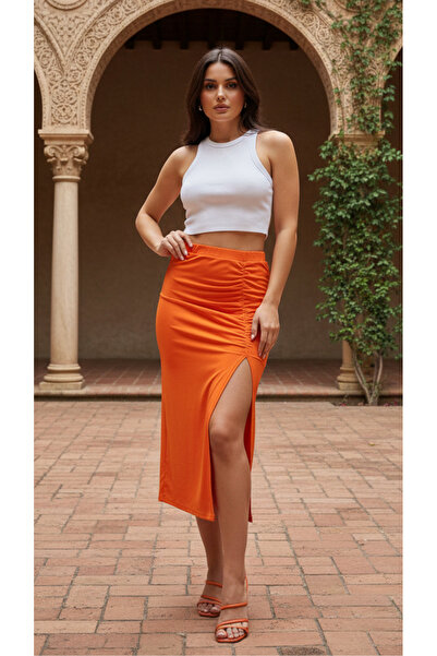 Curly Orange Slit Skirt