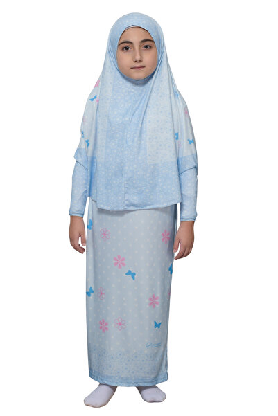 Altobeh Детски молитвен костюм, практична рокля от две части с шарени ръкави и подвижна забрадка, ликра хиджаб (6-12