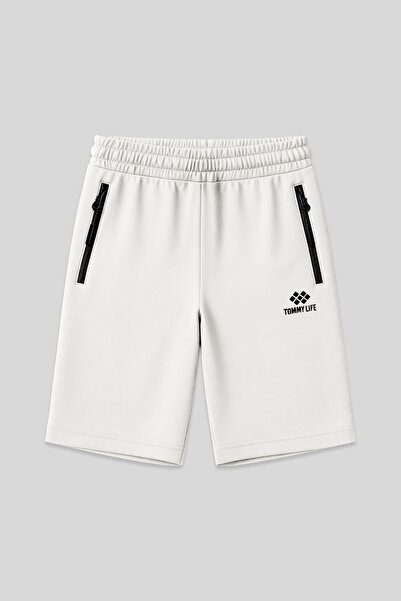 TOMMY LIFE Ekru Gizli Fermuar Arka Cepli Bağcıklı Standart Kalıp Erkek Şort -...
