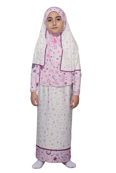 Altobeh Детски молитвен костюм, практична рокля от две части с шарени ръкави и подвижна забрадка, ликра хиджаб (6-12