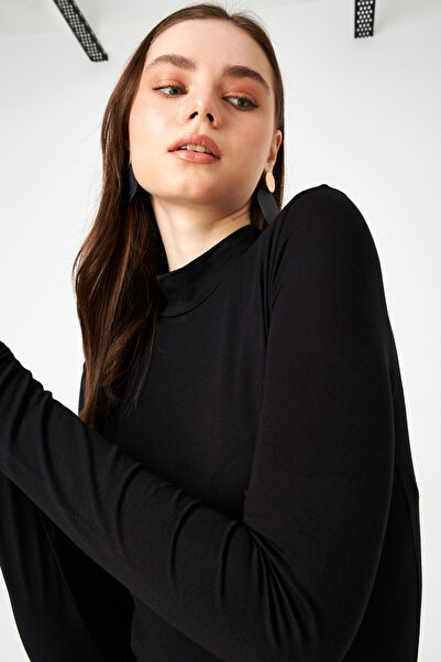 modavingo KADIN SİYAH BALIKÇI YAKA BASİC BODY