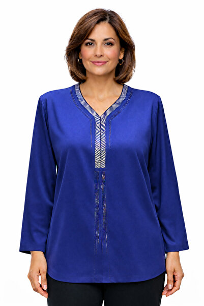 BURSPA Γυναικεία χτενισμένη βαμβακερή μπλούζα με άνετη κοπή V-λαιμόκοψη