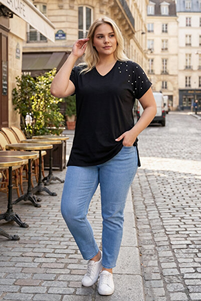 uniq store تي شيرت أساسي بأكمام قصيرة مقاس كبير STT RFT-04 مطرز