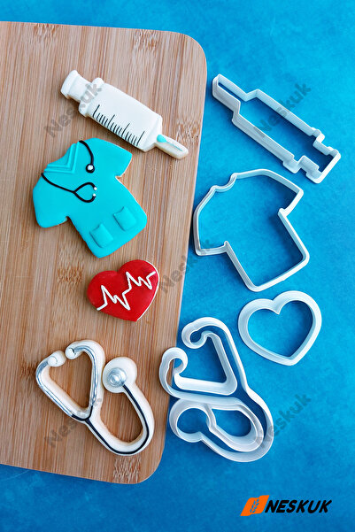 Neskuk 4 قطع طبيب وممرضة السماعة قالب البسكويت وبلاستيك السكر / القاطع / قالب...