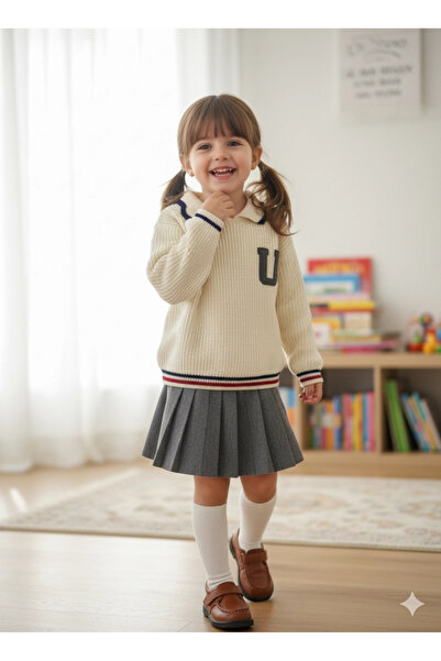 Orca Kids Fashion طقم ملابس تريكو جامعية للأطفال من عمر 2-8 سنوات، لون كريمي