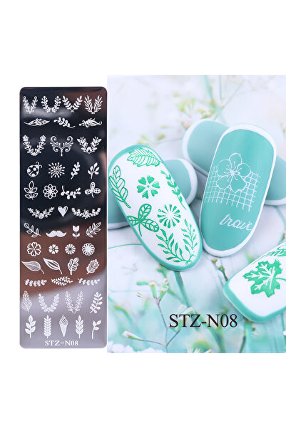 BTN Yaprak Uğur Böceği Kalp Bıyık Çiçek Temalı Protez Tırnak Nail Art Damgala...