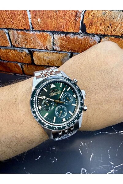 Slazenger Men's Wristwatch – Green Dial – Stainless Steel Case – Steel Band –...