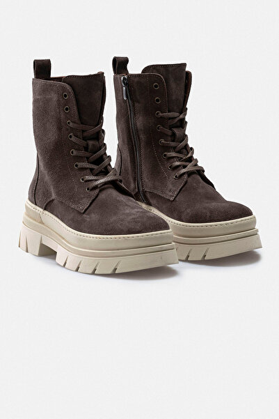 RUJO حذاء تشيلسي نسائي من الجلد الطبيعي بلون بني غامق ونعل مرتفع مرن